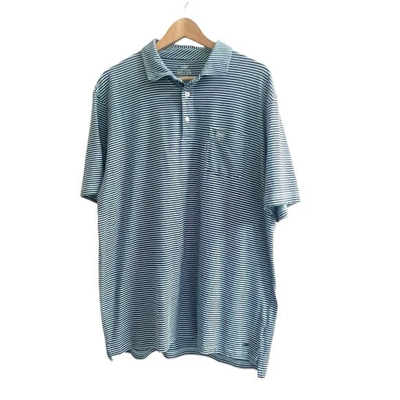 Peter Millar Seaside Wash Polo Shirt Mens Size Large Blue Striped Stretch Golf - Picture 1 of 12